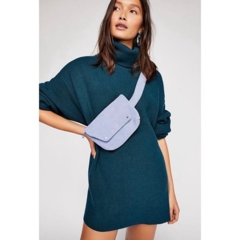 FREE PEOPLE Softly Structured Solid Teal Sweater Turtleneck Tunic‎ Knit Medium